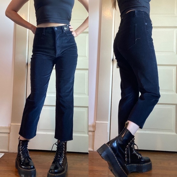 Express Super High Rise Straight Cropped Velvet Pants - Picture 2 of 10